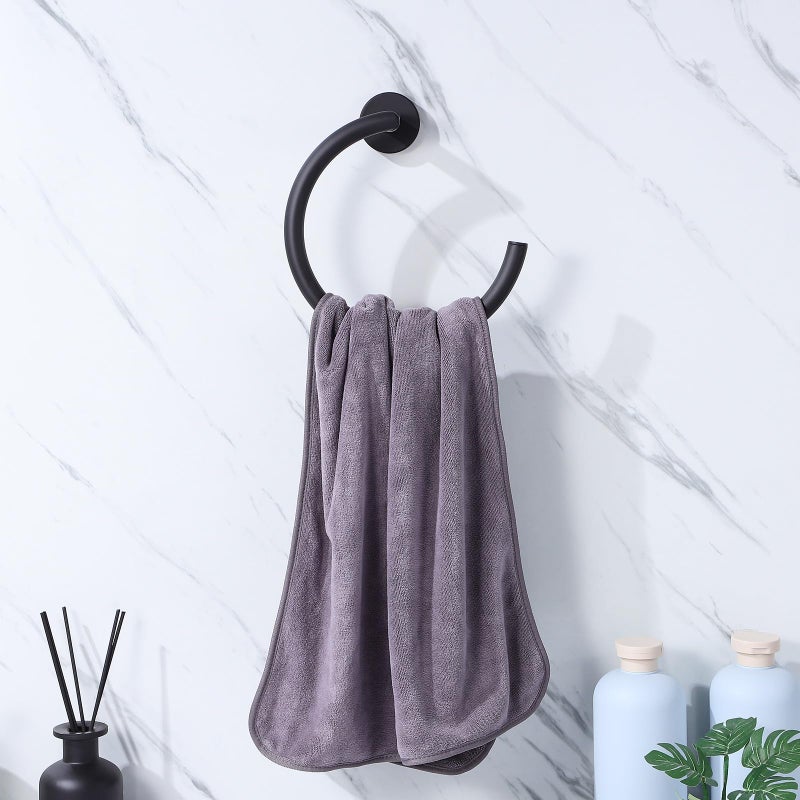 Black Stainless Steel Wall Mounted Semi Circle Towel Ring Holder For Bathroom - Image 5