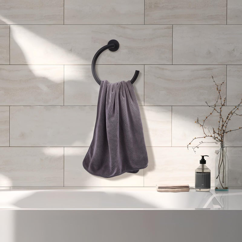 Black Stainless Steel Wall Mounted Semi Circle Towel Ring Holder For Bathroom - Image 4