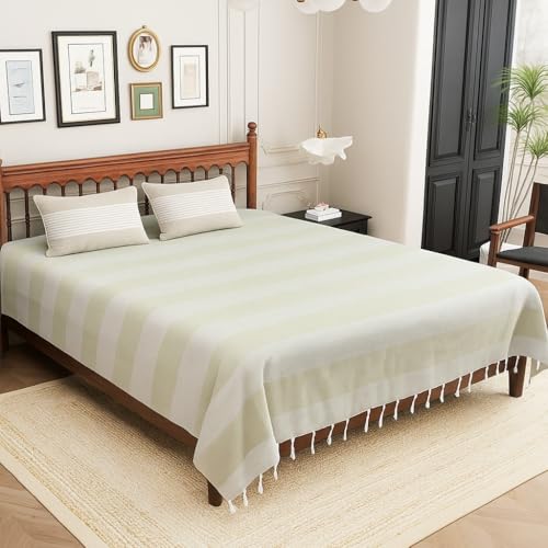 Värde 210 TC Cotton Double Bedsheet with 2 Pillow Cover | Handloom Bedsheets for Double Bed | Handmade Bedsheet | Double Bedsheet for Summer | Breathable Size 90X100 Inches (Quill Grey) - Image 1