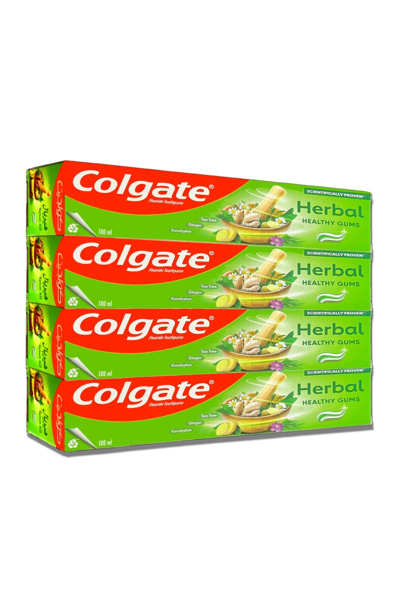 كولجيت عبوة معجون أسنان بالأعشاب من 4 قطع (100 مل لكل قطعة) مع الزنجبيل، شجرة الشاي، واليوكالبتوس لصحة اللثة