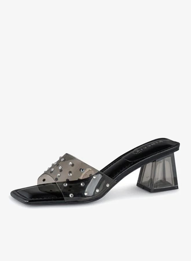 Vincci Black Women One Strap Mid Heel Sandals for Women | Best Price UAE