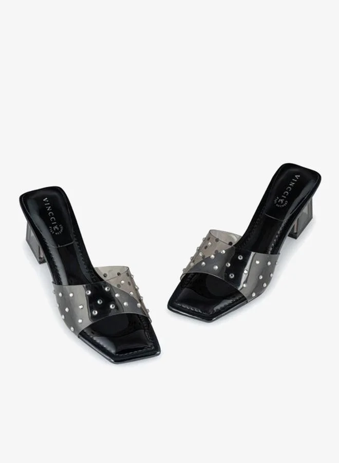 Vincci Black Women One Strap Mid Heel Sandals for Women | Best Price UAE