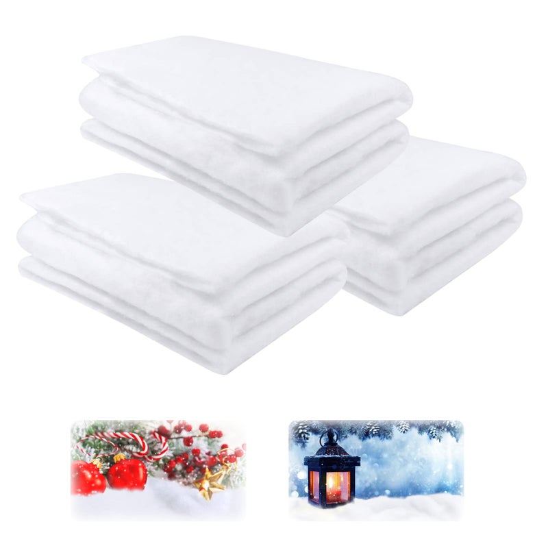 Hlimior 3 Pack 3 x 8 Ft Christmas Snow Blankets Artificial Cotton Snow Blanket White Thickened Cotton Rolls Winter Fluffy Fake Snow Sheet for Christmas Village Backdrop Decorations Party Display