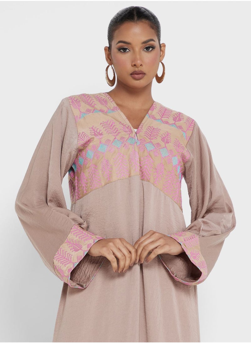 hayas closet - Embroidered  Front Slit  Abaya - Image 1