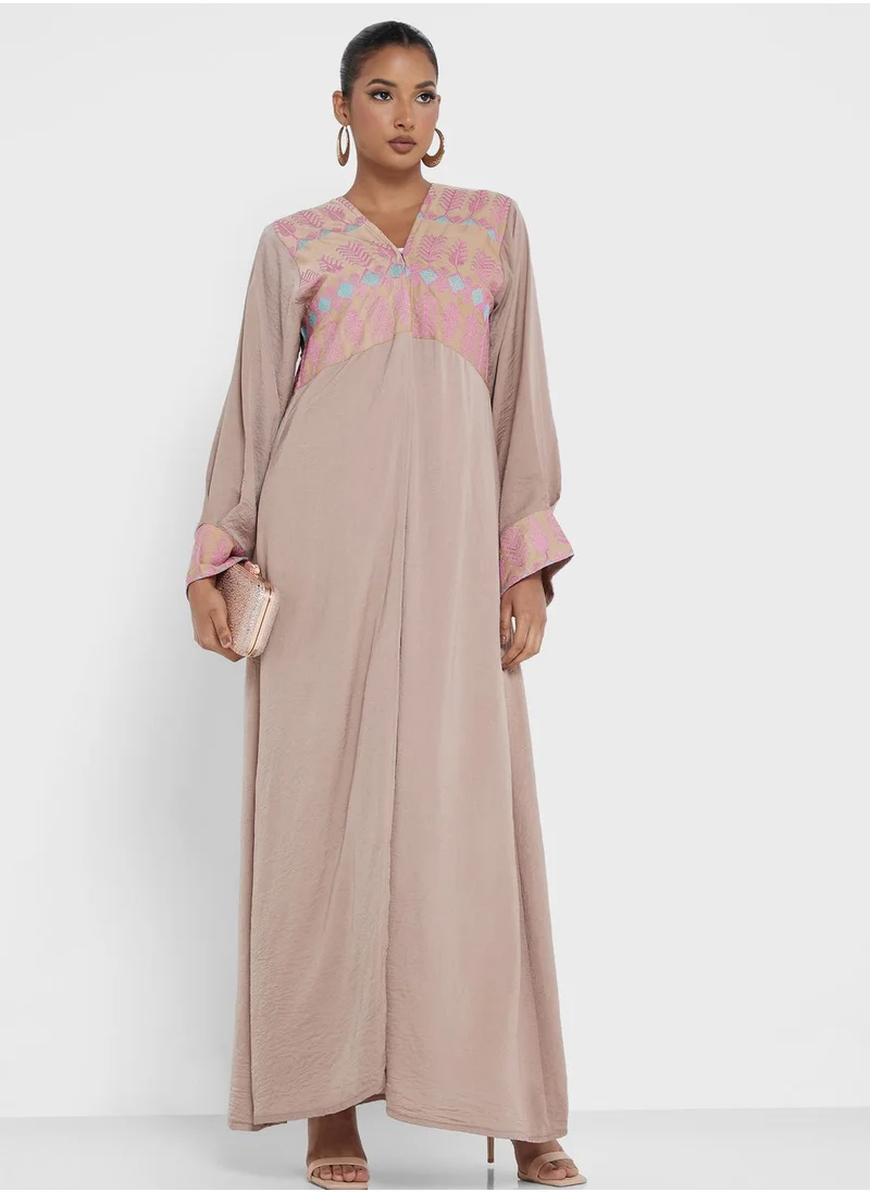 hayas closet Embroidered  Front Slit  Abaya