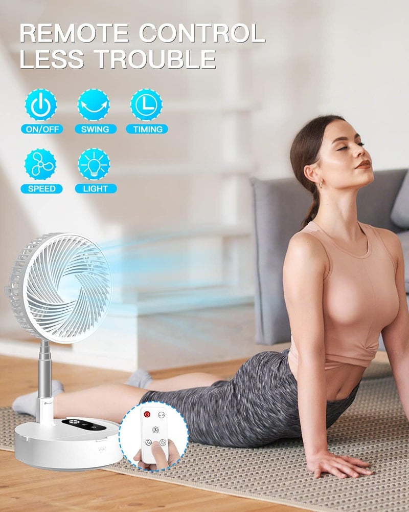 AICase Stand Fan, 9.5 inch Folding Portable Telescopic Floor/USB Desk Fan with 10000mAh Rechargeable Battery,4 Speeds Super Quiet Adjustable Height and Head Great for Office Home Outdoor Camping - Image 4