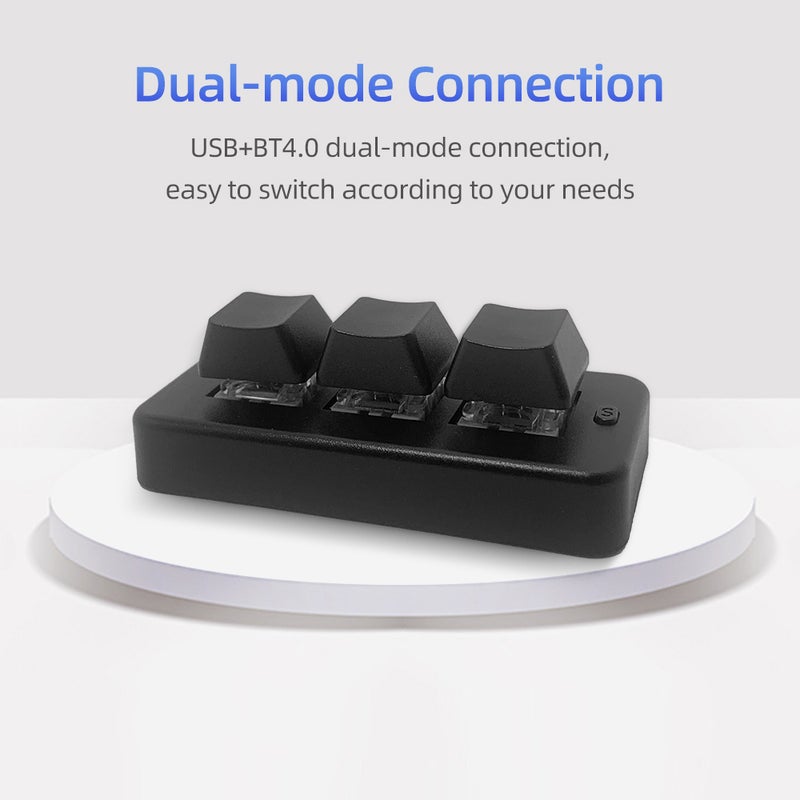 MK321BT لوحة مفاتيح مخصصة صغيرة بثلاثة مفاتيح مع مفتاح ميكانيكي أزرق، اتصال ثنائي الوضع USB + BT للعمل والالعاب والمتعددة الوسائط، لون أسود - Image 4