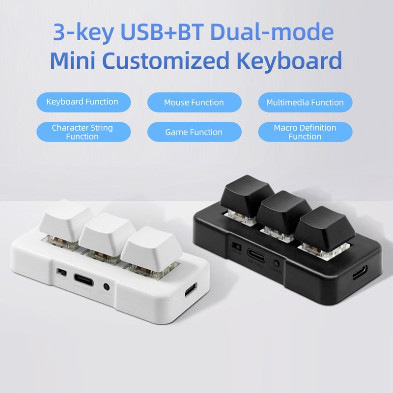MK321BT لوحة مفاتيح مخصصة صغيرة بثلاثة مفاتيح مع مفتاح ميكانيكي أزرق، اتصال ثنائي الوضع USB + BT للعمل والالعاب والمتعددة الوسائط، لون أسود - Image 5