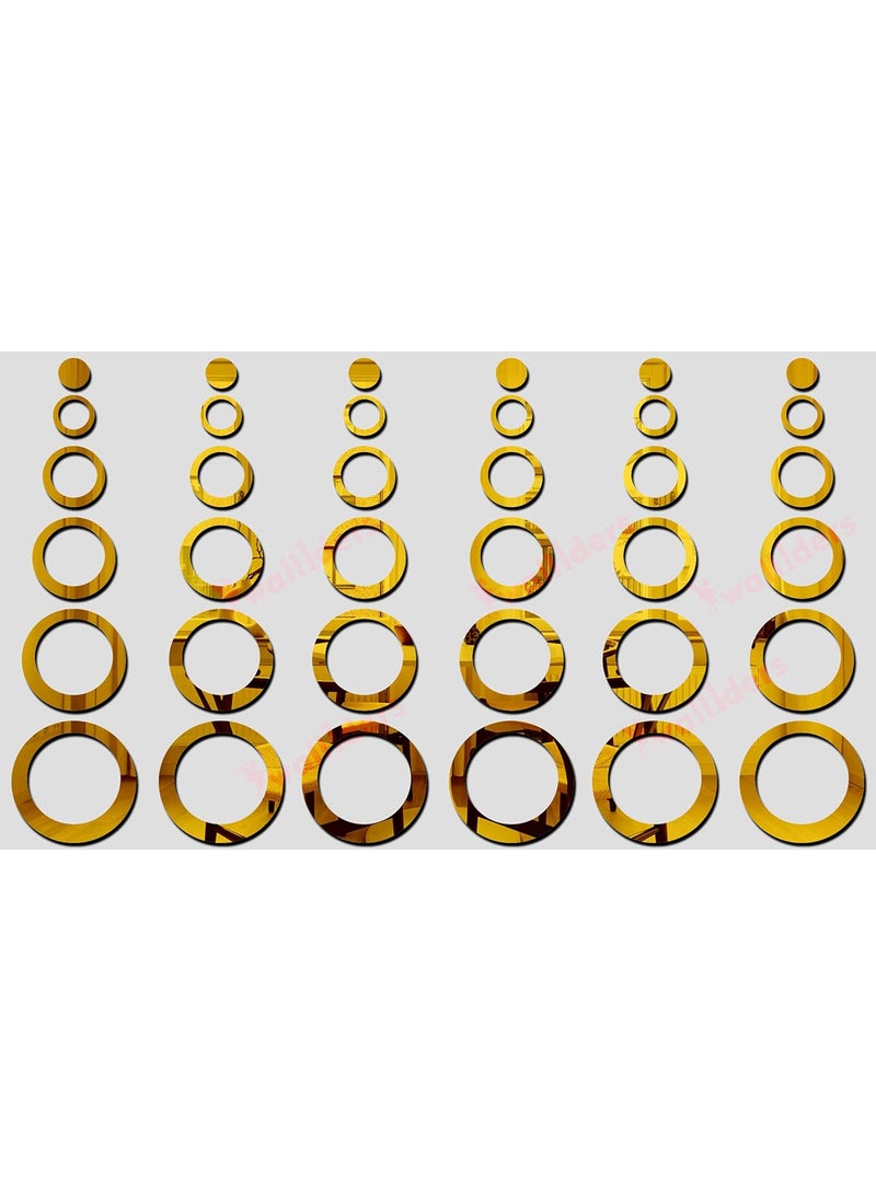 Wall1ders Wall1ders 36 Ring Golden Six Size Ring Mirror Stickers for Wall Acrylic Stickers Wall Mirror Stickers Wall Stickers for Bedroom Hall Home Offices 