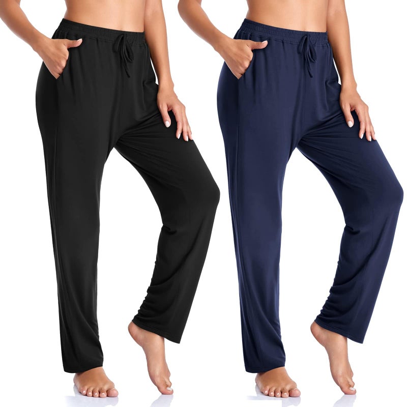 Envlon Women's Sweatpants Comfy Lounge Pants Drawstring Wide Leg Elastic Waisted Loose Lounge Yoga Pants with Pockets - Image 2