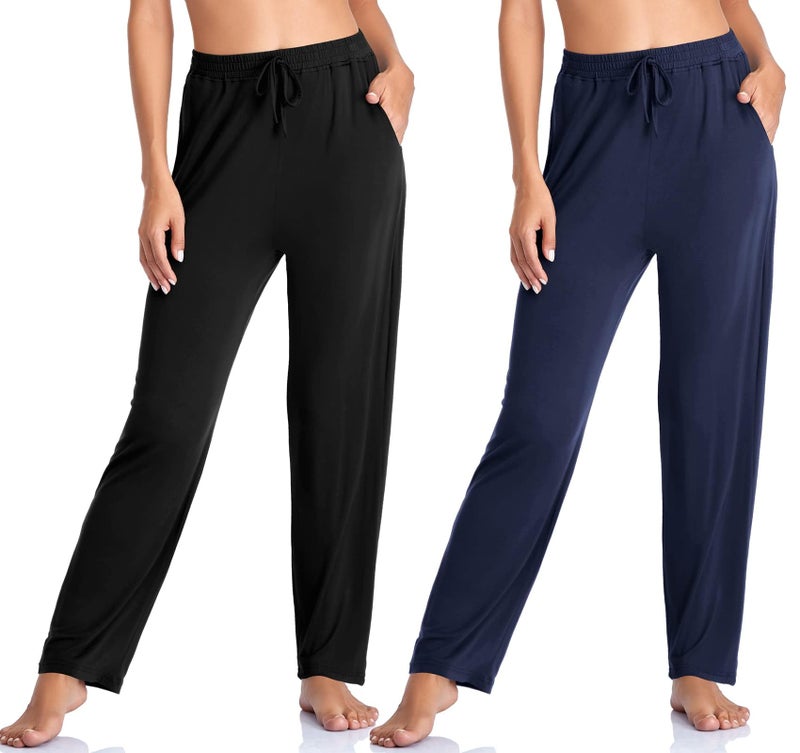 Envlon Women's Sweatpants Comfy Lounge Pants Drawstring Wide Leg Elastic Waisted Loose Lounge Yoga Pants with Pockets - Image 1