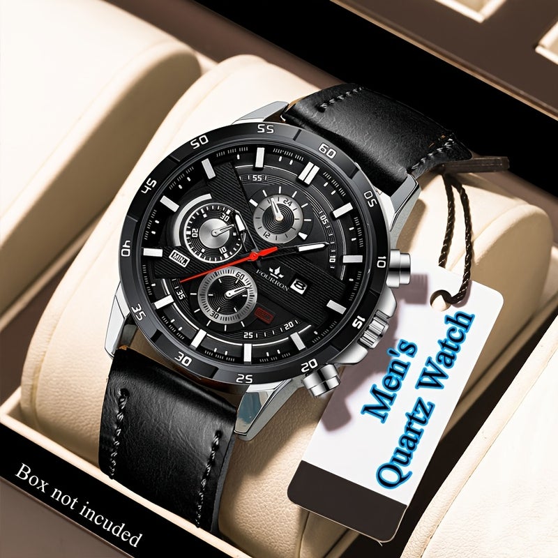 FOURRON Unisex Quartz Watch, Soft PU Leather Strap, Round Dial, Luminous Hands, Date Display, Waterproof, Multifunction - Image 1
