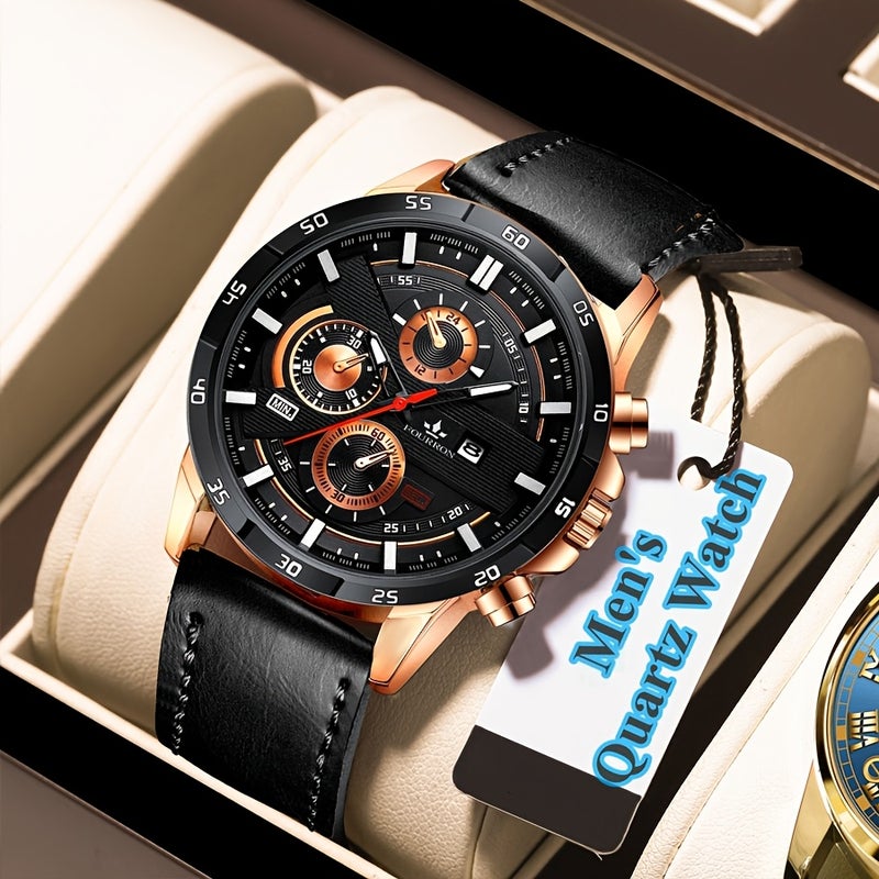 FOURRON Unisex Quartz Watch, Soft PU Leather Strap, Round Dial, Luminous Hands, Date Display, Waterproof, Multifunction - Image 5