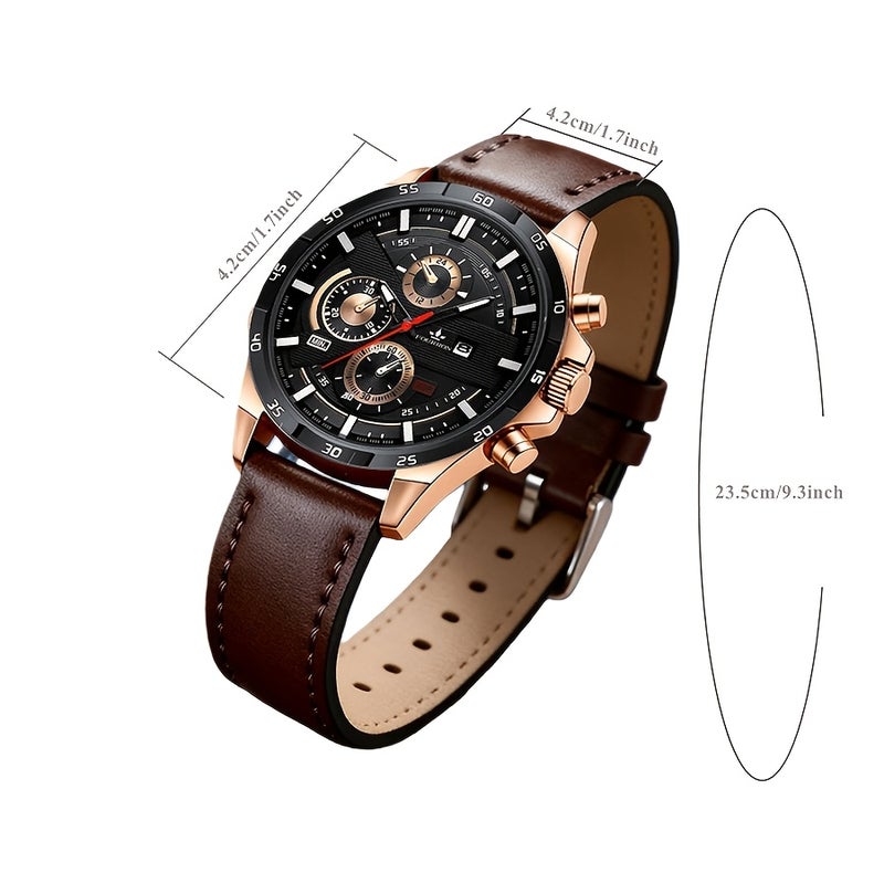FOURRON Unisex Quartz Watch, Soft PU Leather Strap, Round Dial, Luminous Hands, Date Display, Waterproof, Multifunction - Image 2