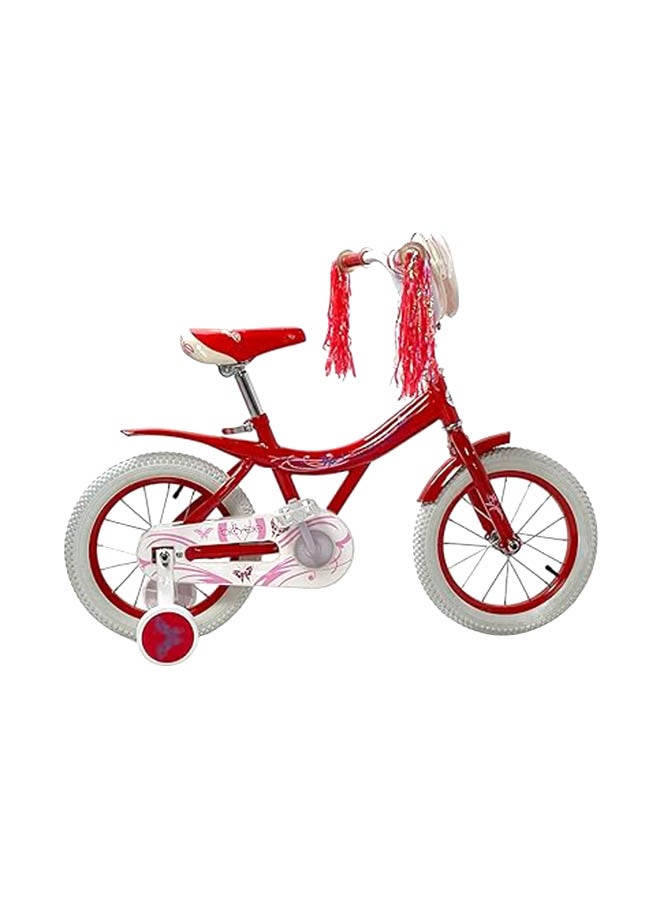 AL BADER Freestyle Kids Bike 14 Inch Bicycle for Girls Ages 5-7 Years, Red Color, With Trainig Wheels, White Air Tires, With Small Bag, Hand & Foot Brakes. - Image 1