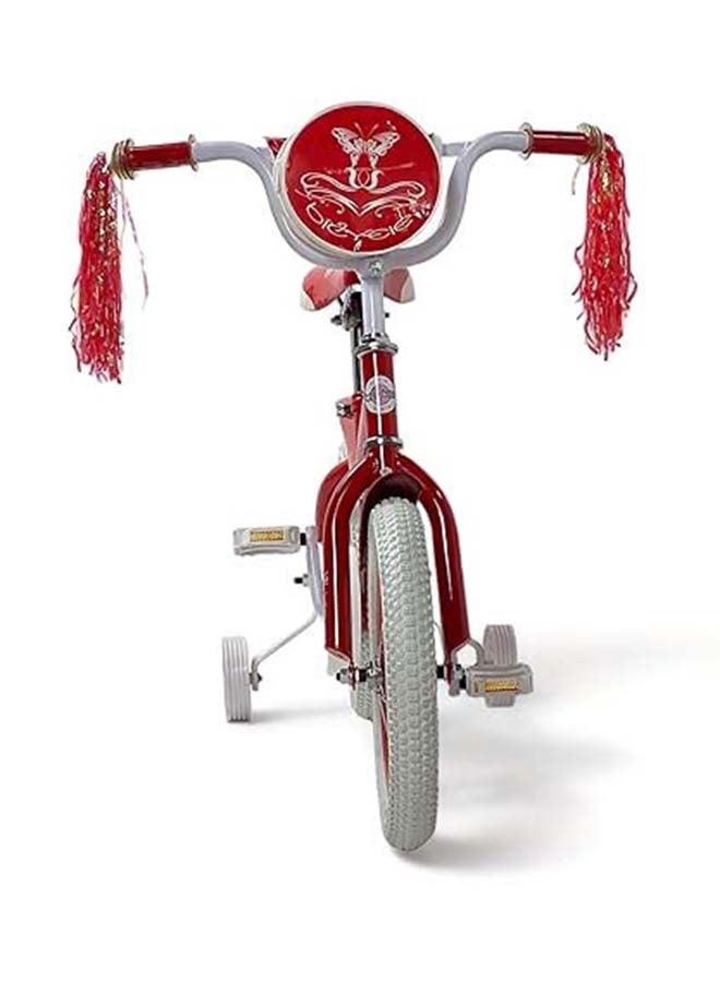 AL BADER Freestyle Kids Bike 14 Inch Bicycle for Girls Ages 5-7 Years, Red Color, With Trainig Wheels, White Air Tires, With Small Bag, Hand & Foot Brakes. - Image 3
