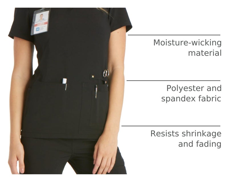 Cherokee Women's Iflex V-Neck Knit Panel Top, Black, S - Image 4