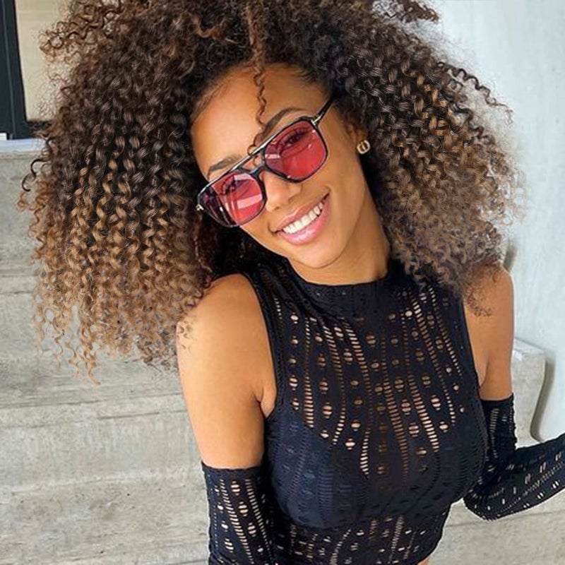 LADY MIRANDA Ombre Blonde Afro kinky Curly Braiding Hair Extensions Jerry Curl Crochet Hair 3X Braid Hair 11 Short Synthetic Hair Styles 1B27