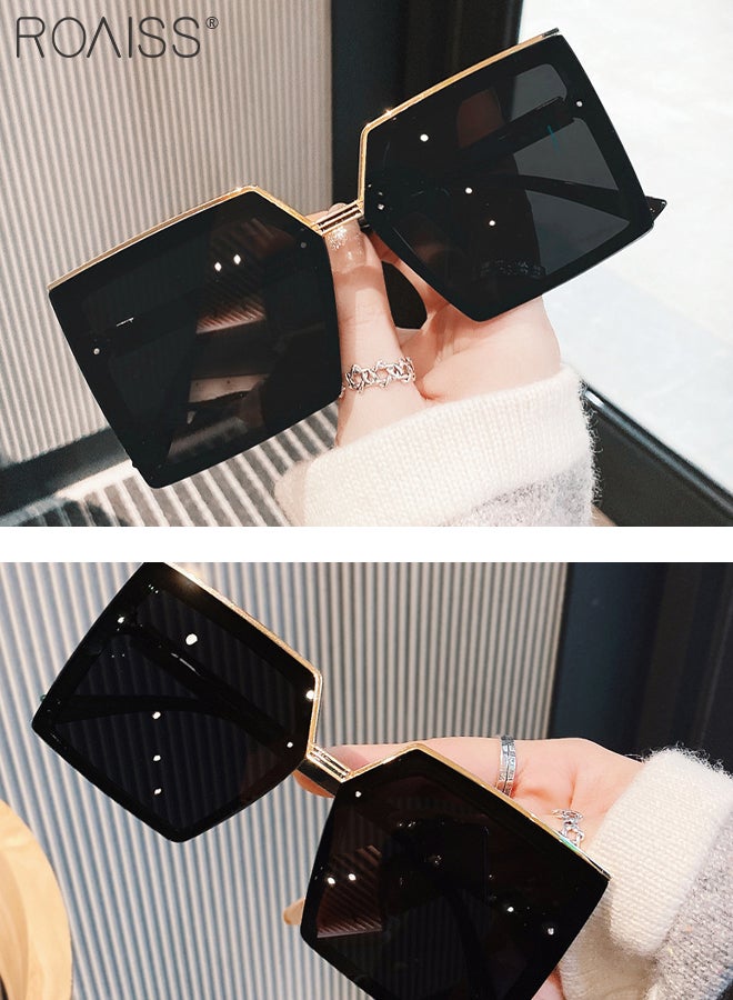 رويس نظارة شمسية مربعة للنساء، نظارة الشمس الواقية من الأشعة فوق البنفسجية 400 مع إطار معدني علوي، ظلال شمسية عصرية مضادة للوهج مع حافظة النظارة، 66 مم، أسود ذهبي - Image 3