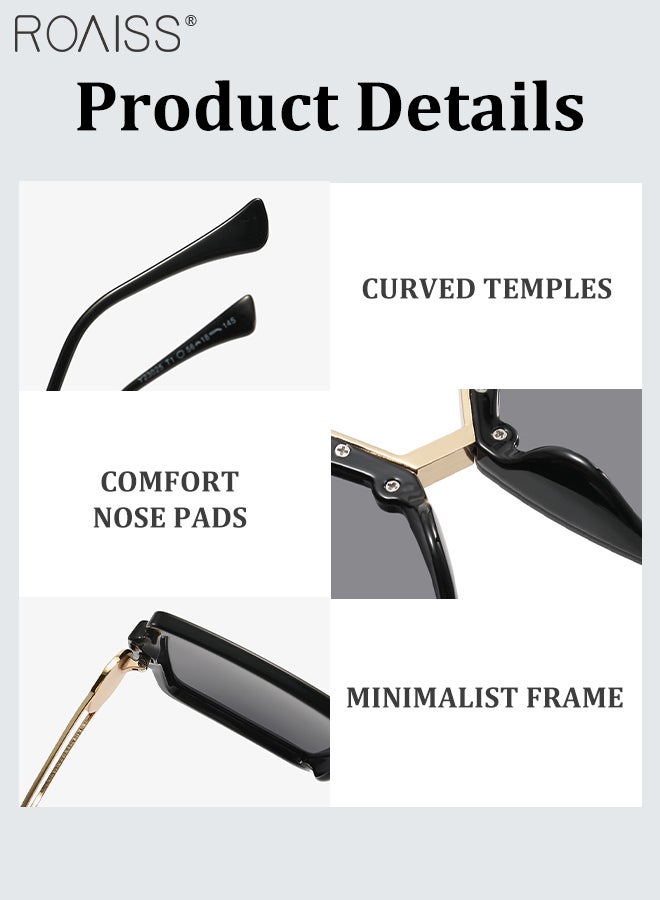 رويس نظارة شمسية مربعة للنساء، نظارة الشمس الواقية من الأشعة فوق البنفسجية 400 مع إطار معدني علوي، ظلال شمسية عصرية مضادة للوهج مع حافظة النظارة، 66 مم، أسود ذهبي - Image 5