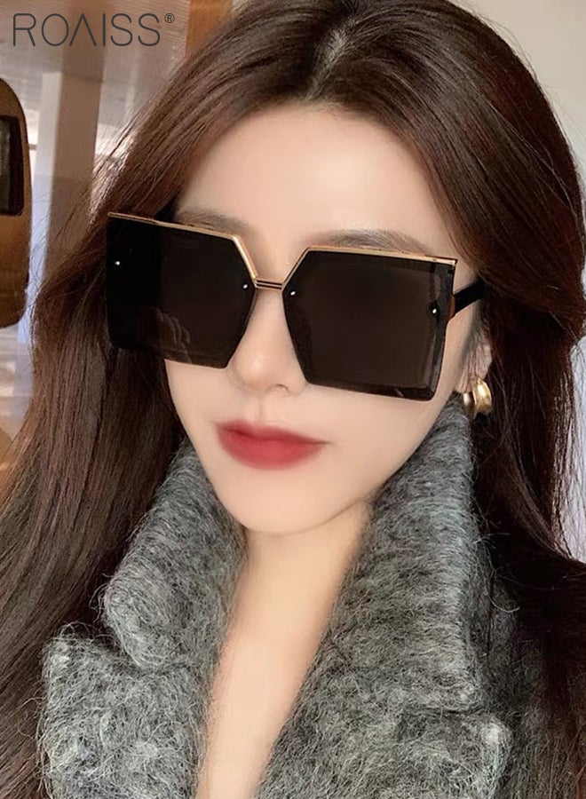 رويس نظارة شمسية مربعة للنساء، نظارة الشمس الواقية من الأشعة فوق البنفسجية 400 مع إطار معدني علوي، ظلال شمسية عصرية مضادة للوهج مع حافظة النظارة، 66 مم، أسود ذهبي - Image 1