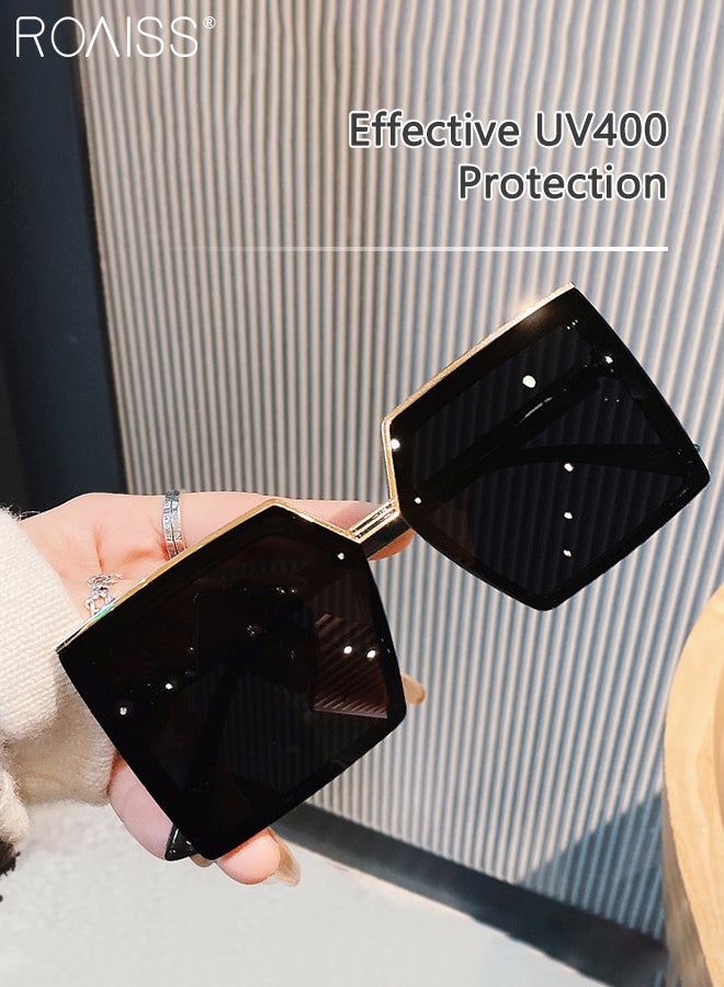 رويس نظارة شمسية مربعة للنساء، نظارة الشمس الواقية من الأشعة فوق البنفسجية 400 مع إطار معدني علوي، ظلال شمسية عصرية مضادة للوهج مع حافظة النظارة، 66 مم، أسود ذهبي - Image 2