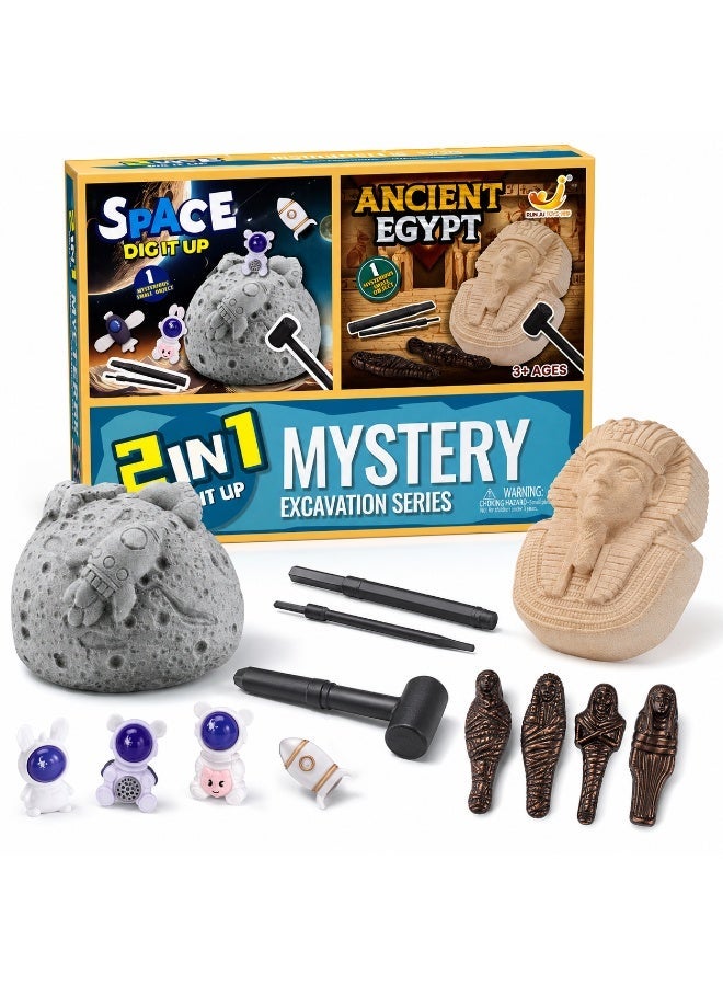 Twisoo 2-in-1 Mystery Excavation Dig Kit for Kids – Space & Ancient Egypt Archaeology STEM Science Toy – Includes Digging Tools and Hidden Treasures – Educational Discovery Gift for Boys & Girls Ages 3+ - Image 1