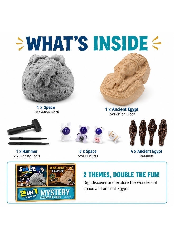 Twisoo 2-in-1 Mystery Excavation Dig Kit for Kids – Space & Ancient Egypt Archaeology STEM Science Toy – Includes Digging Tools and Hidden Treasures – Educational Discovery Gift for Boys & Girls Ages 3+ - Image 5