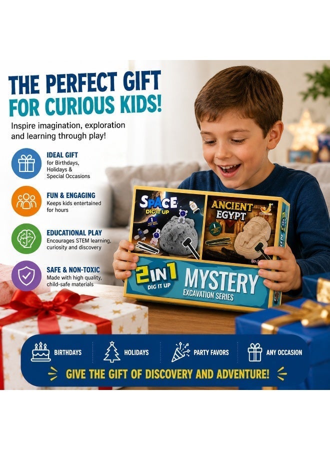 Twisoo 2-in-1 Mystery Excavation Dig Kit for Kids – Space & Ancient Egypt Archaeology STEM Science Toy – Includes Digging Tools and Hidden Treasures – Educational Discovery Gift for Boys & Girls Ages 3+ - Image 3