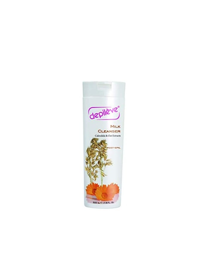 Depileve Milk Cleanser - Post Wax Emulsion, Removes Wax Residue, Moisturizes Skin After waxing, Enriched with Calendula and Oat extracts, 17 Ounce Bottle