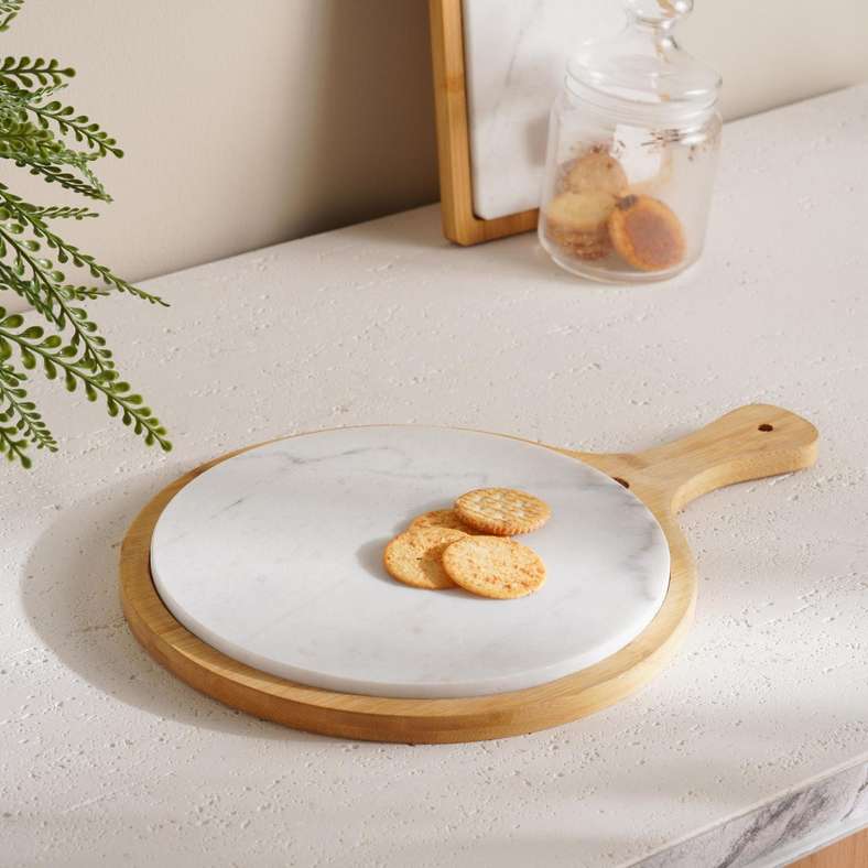 Pan Home Natura 2-Piece Round Serving Platter 40x28x2cm -Natural & White - Image 1