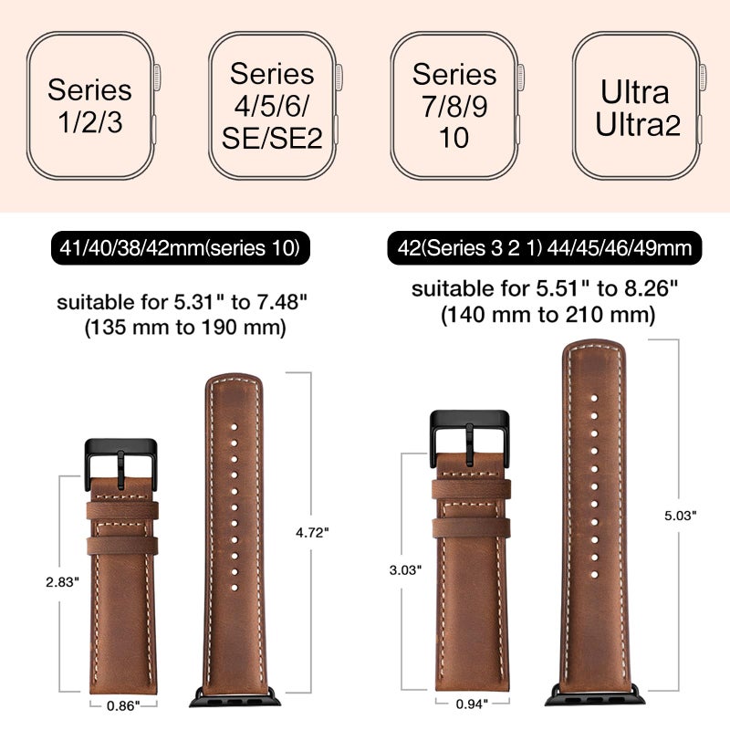 SUNFWR Leather Bands Compatible with Apple Watch Band 42mm(Series 3 2 1) 44mm 45mm 46mm 49mm for Men Women, Top Grain Genuine Leather Replacement Strap for iWatch Ultra 2, Ultra, SE2, SE, Series 10 9 8 7 6 5 4 3 2 1 - Image 5