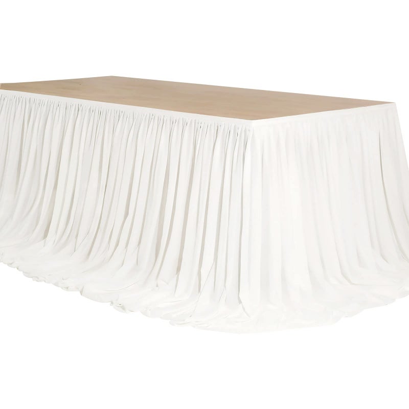 Mohoeey Mohoeey 14ft Extra Long White Chiffon Table Skirt with Pooling Tulle Tablecloth for Wedding Birthday and Cake Table Decorations