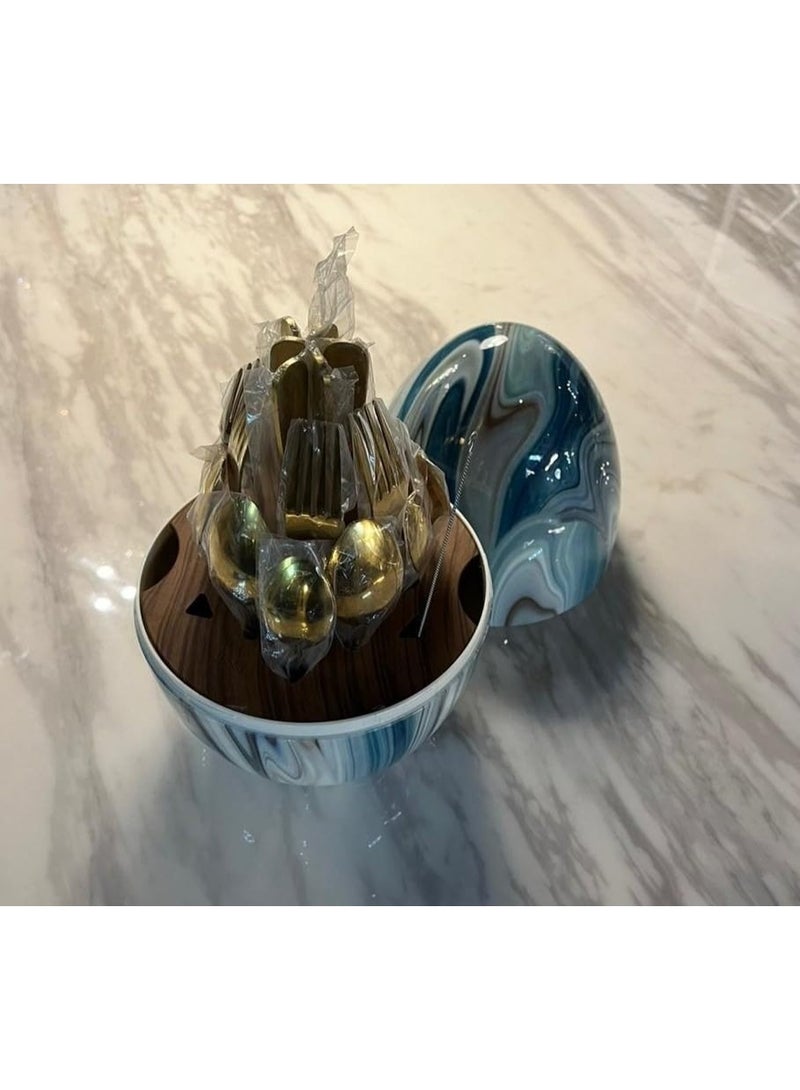 طقم أدوات مائدة  مكون من 24 قطعة من أدوات المائدة المصنوعة من الفولاذ المقاوم للصدأ باللون الذهبي  على شكل بيضة-2059 - Image 3