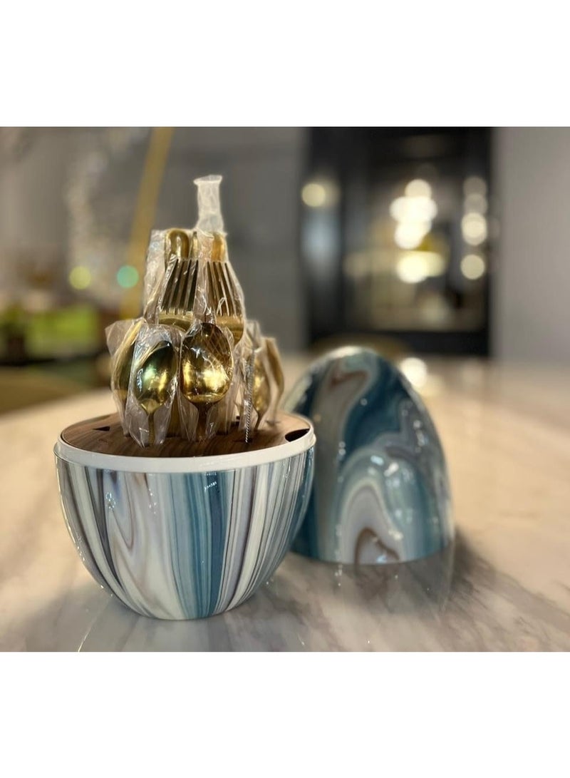 طقم أدوات مائدة  مكون من 24 قطعة من أدوات المائدة المصنوعة من الفولاذ المقاوم للصدأ باللون الذهبي  على شكل بيضة-2059 - Image 4