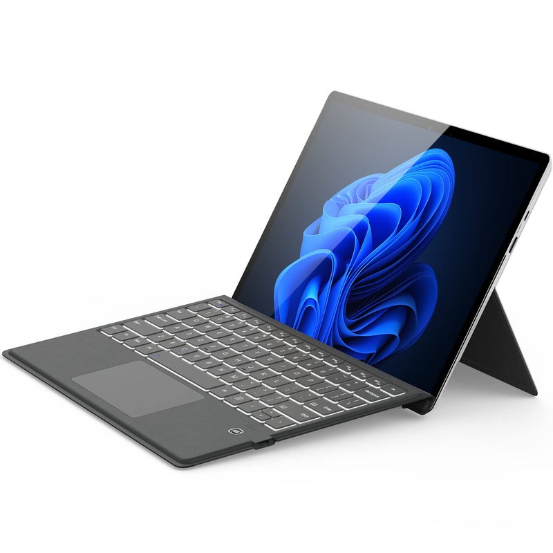 GreenLaw لوحة مفاتيح GreenLaw Surface Pro 9، لوحة مفاتيح Pro 8، 13 بوصة، إضاءة خلفية 7 ألوان مع لوحة لمس متعددة الإيماءات، بلوتوث لاسلكي 5.1، غطاء نوع قابل للفصل فائق النحافة لـ Surface Pro 9/8/X 13 بوصة، رمادي - Image 1