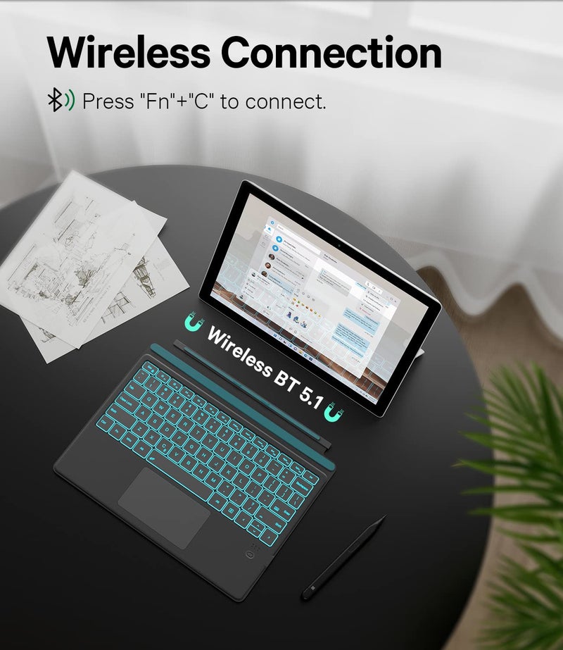 GreenLaw لوحة مفاتيح GreenLaw Surface Pro 9، لوحة مفاتيح Pro 8، 13 بوصة، إضاءة خلفية 7 ألوان مع لوحة لمس متعددة الإيماءات، بلوتوث لاسلكي 5.1، غطاء نوع قابل للفصل فائق النحافة لـ Surface Pro 9/8/X 13 بوصة، رمادي - Image 5