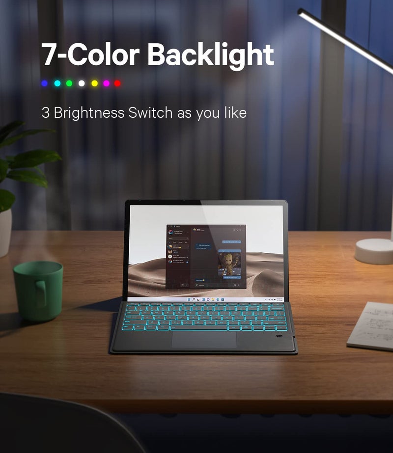 GreenLaw لوحة مفاتيح GreenLaw Surface Pro 9، لوحة مفاتيح Pro 8، 13 بوصة، إضاءة خلفية 7 ألوان مع لوحة لمس متعددة الإيماءات، بلوتوث لاسلكي 5.1، غطاء نوع قابل للفصل فائق النحافة لـ Surface Pro 9/8/X 13 بوصة، رمادي - Image 4