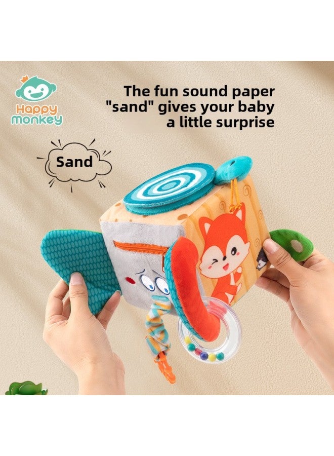 Happy Monkey Baby Hexahedron Building Blocks Rattles Baby Dressing Soft Cloth Balls Early Education Training Toys Rattles-Color:Dressing Building Blocks-forest  - Image 5