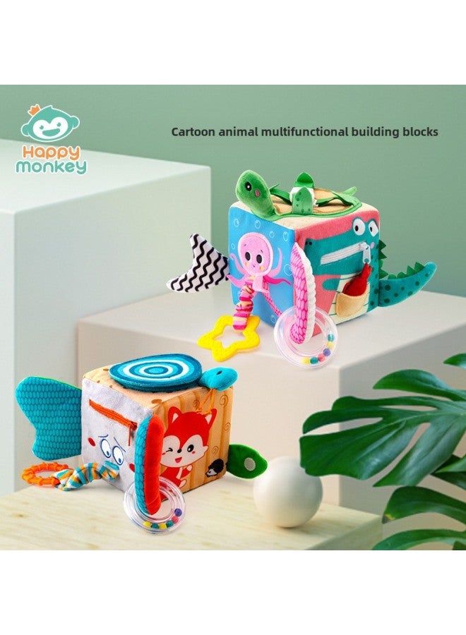 Happy Monkey Baby Hexahedron Building Blocks Rattles Baby Dressing Soft Cloth Balls Early Education Training Toys Rattles-Color:Dressing Building Blocks-forest  - Image 2