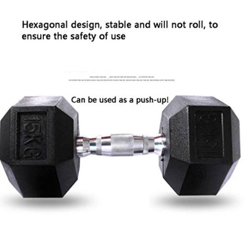 Home fitness equipment for men: hexagonal dumbbells in black, 7.5kg, non-slip rubber-coated iron for stability and floor protection - Image 5