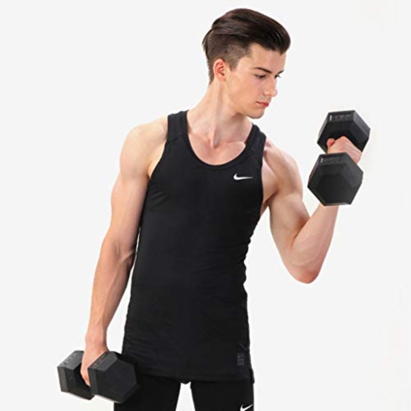 Home fitness equipment for men: hexagonal dumbbells in black, 7.5kg, non-slip rubber-coated iron for stability and floor protection - Image 2