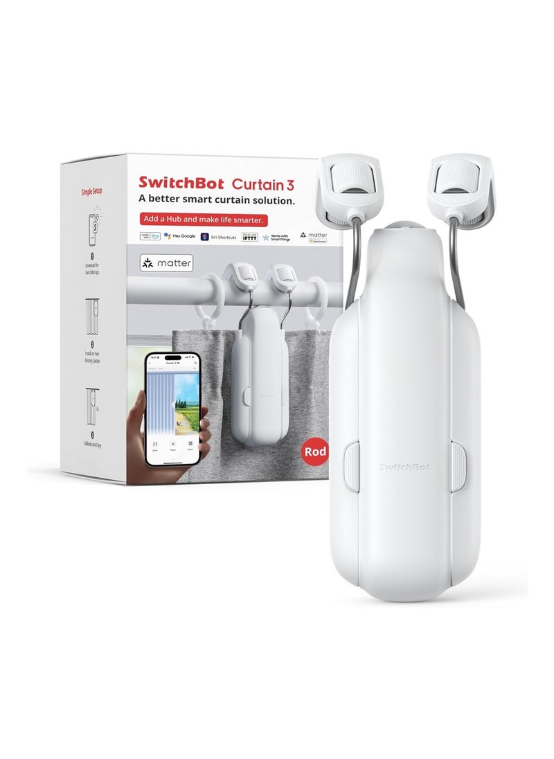 SwitchBot SwitchBot Curtain 3 Rod - Smart Automatic Curtain Opener - Bluetooth Remote Control with App/Timer, Upgraded High Performance Motor, Compatible with Voice Assistant  - Image 1