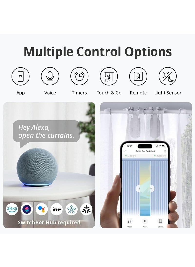 SwitchBot SwitchBot Curtain 3 Rod - Smart Automatic Curtain Opener - Bluetooth Remote Control with App/Timer, Upgraded High Performance Motor, Compatible with Voice Assistant  - Image 3