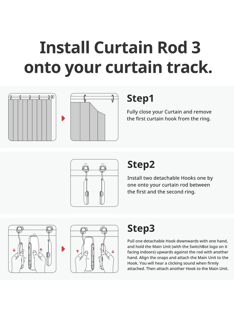 SwitchBot Curtain 3 Rod - Smart Automatic Curtain Opener - Bluetooth Remote Control with App/Timer, Upgraded High Performance Motor, Compatible with Voice Assistant