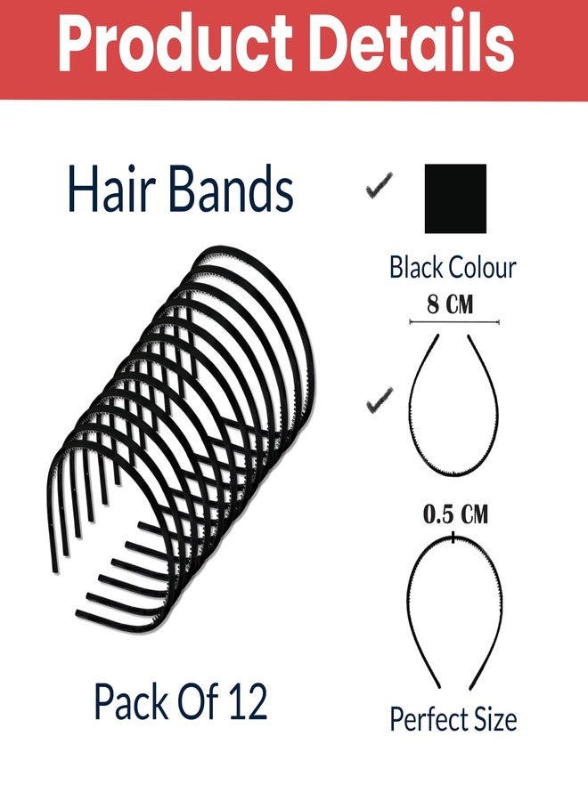TEMPERIA (12pcs) Hair Band For Girls Women & Kids - Fancy & Stylish Hairband Headband Cute Accessories - Black - Image 2