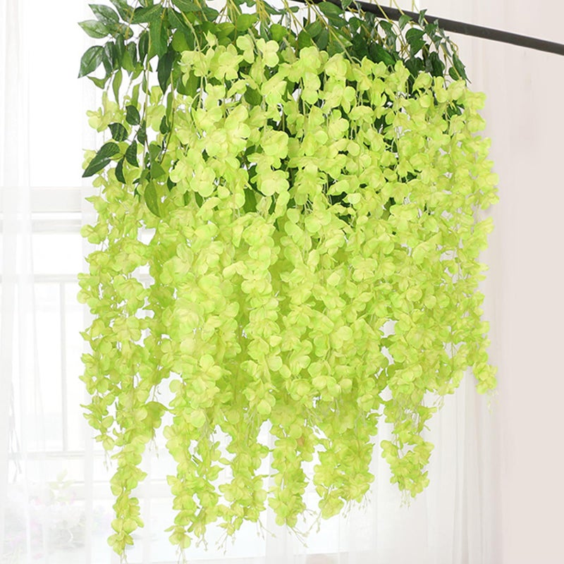 Luerbi Green Artificial Wisteria Flower Vines  3.77 Feet Green Wisteria Hanging Flowers Garland  12 Pack Fake Green Wisteria  Green Flower Vines for Backdrop  Green Trailing Flower  Yard Flower Vines Decor - Image 3