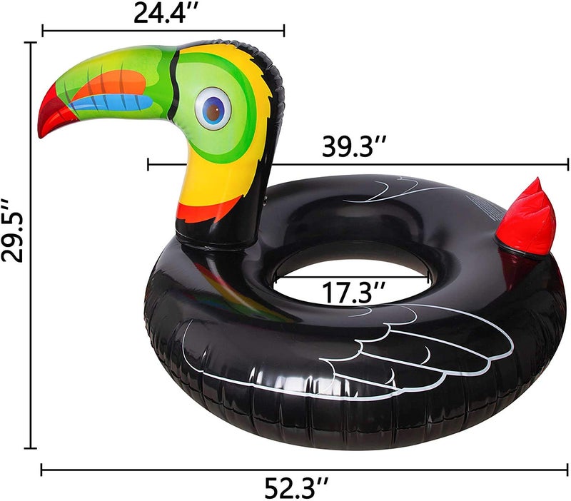 Geefuun Tropical Toucan Inflatable Pool Float Ride On Beach Swimming Rings - Hawaiian Luau Themed Party Supplies for Men Women Adults - Image 3