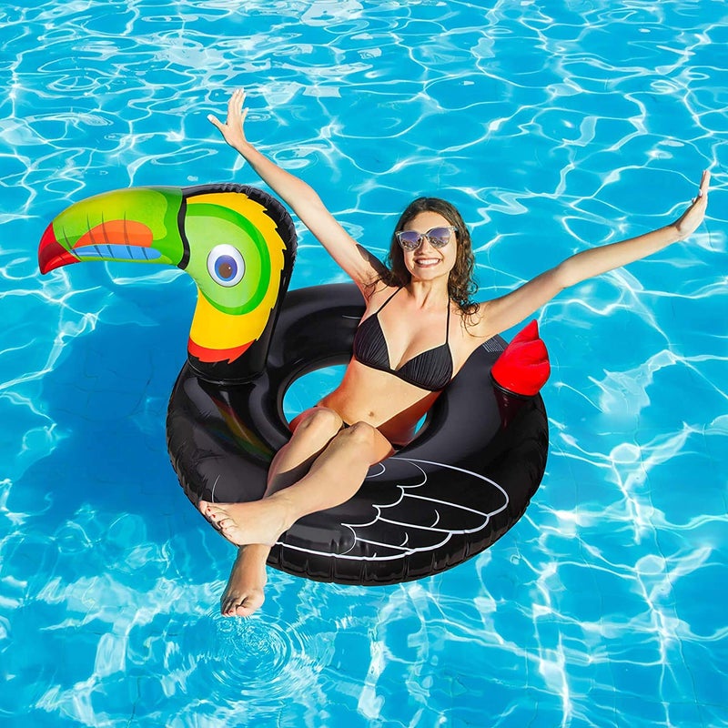 Geefuun Tropical Toucan Inflatable Pool Float Ride On Beach Swimming Rings - Hawaiian Luau Themed Party Supplies for Men Women Adults - Image 5