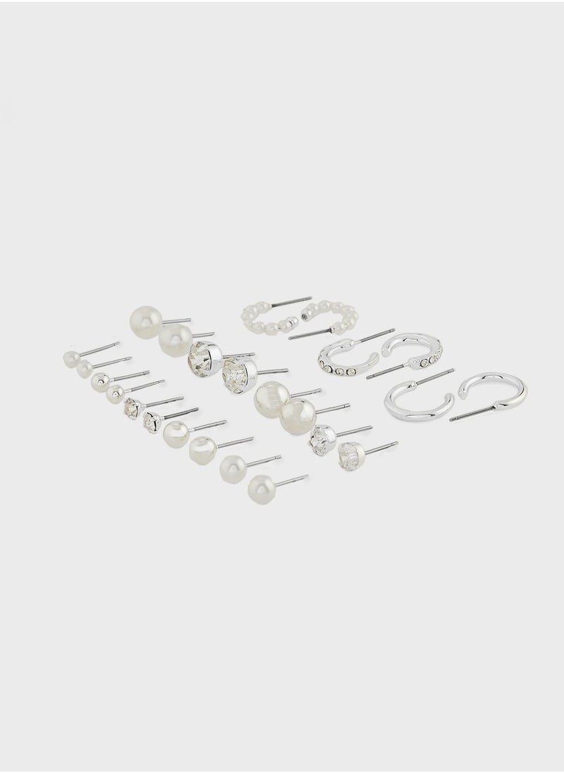 ELLA - 12 Pack Mix Pearl Stud Earrings Set - Image 1